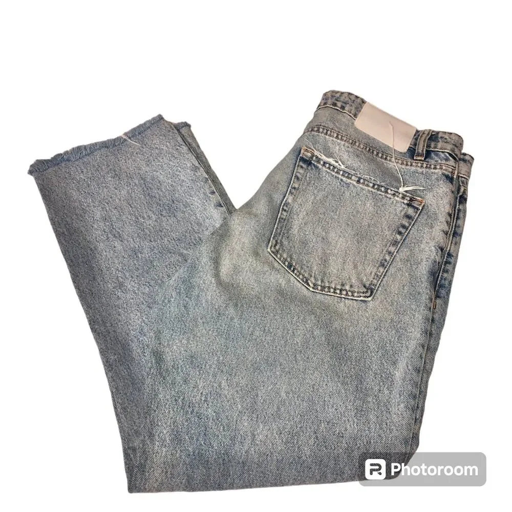 ZARA distressed light wash raw hem straight leg jeans 4 button women's size 10 - Picture 10 of 12